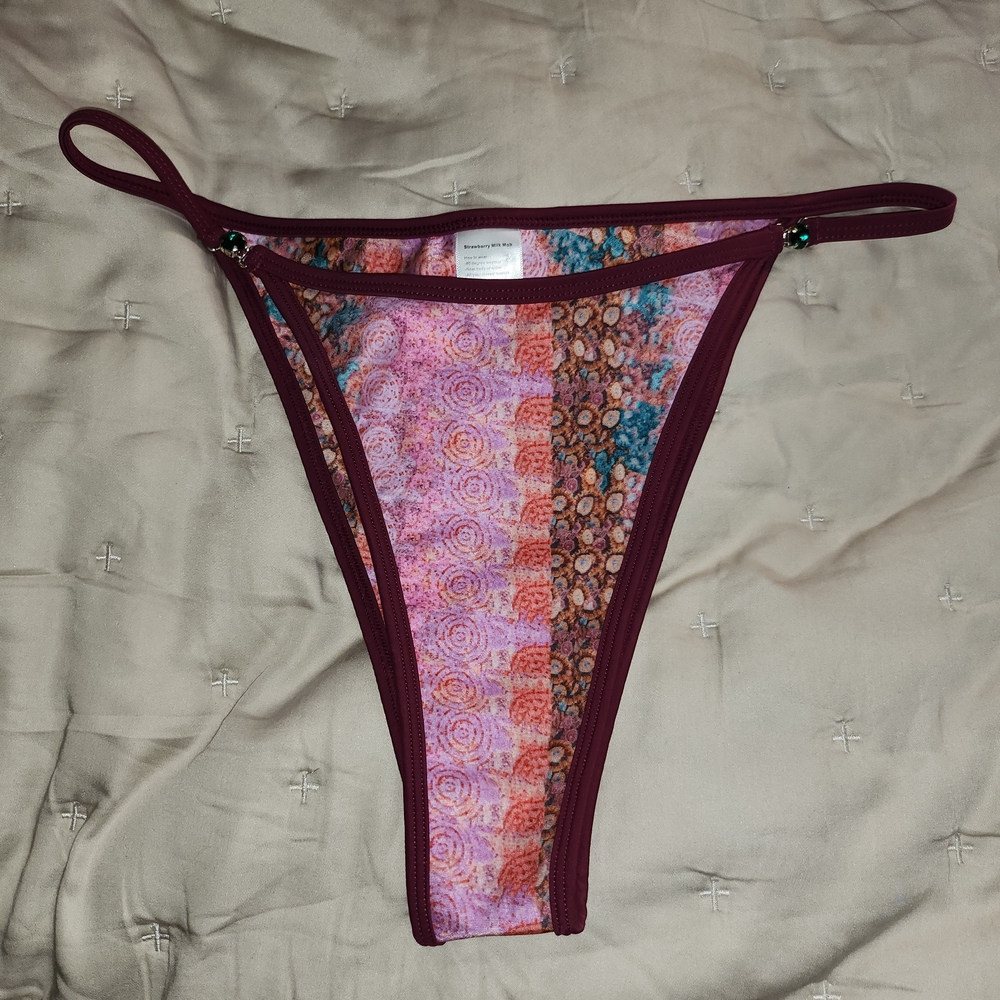 Strawberry Milk Mob Maroon Trim Multicolor Patterned Bikini Bottom